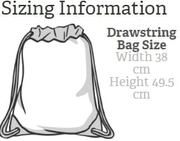 Drawstring bag sizing information