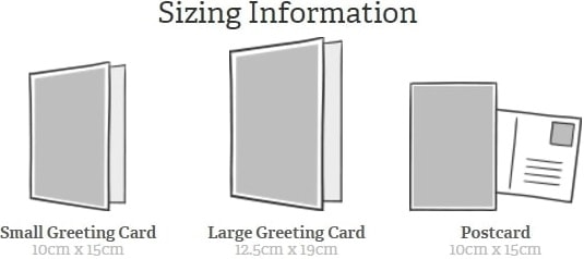 Greeting card sizing information